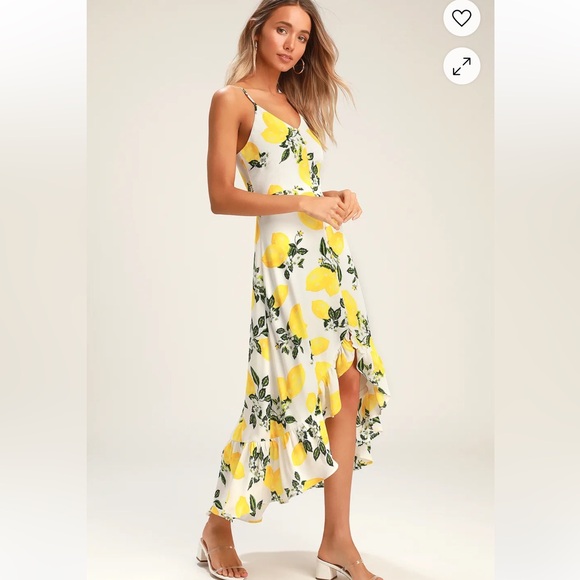 Lulus Dresses & Skirts - Lulus - Afternoon Air Yellow Lemon Print High-Low Midi Dress - Size M